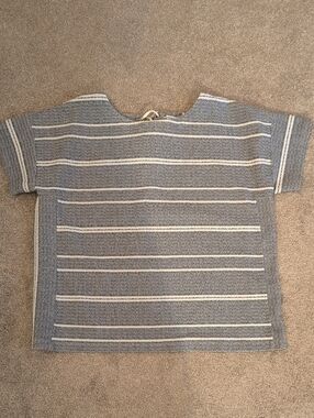 Chicos Weekend Blue & White Striped Short Sleeve Top Tie Up Back Detail. 3/XL